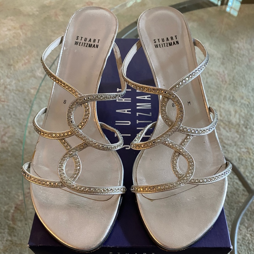 Stuart Weitzman silver slideum formal shoes